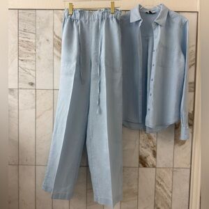 Michael Stars Light Blue Linen SET Pants and Shirt Sz Small